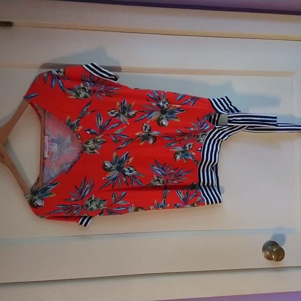 Red Floral and Stripe Top by Venus XS